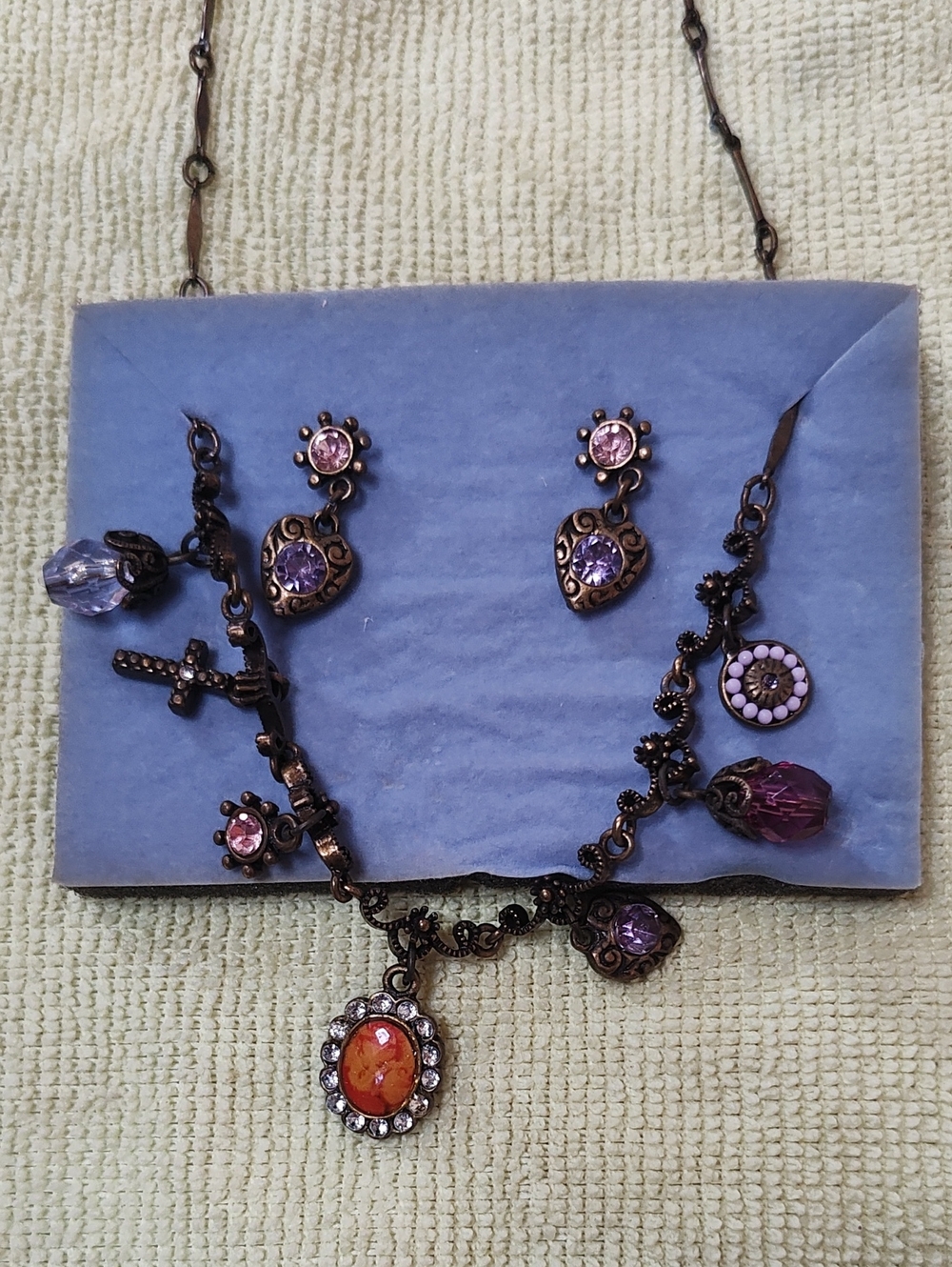 Vintage Avon Purple and Amber Pendant Necklace & Earring Set